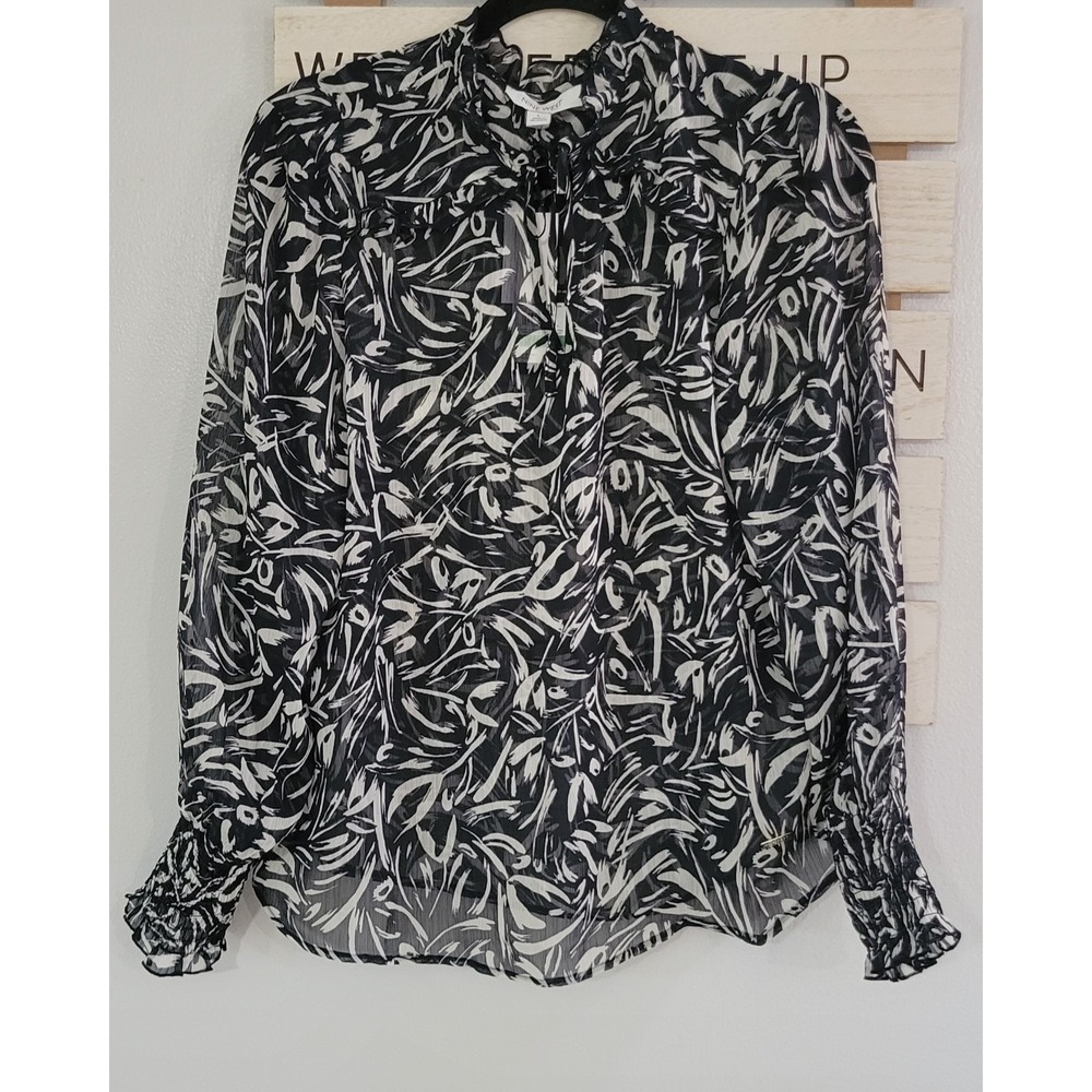 Nine West Woven tops Navy & White Rayon Tropical Sz L